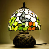 Werfactory® Tiffany Table Lamp W8H11 Inch Stained Glass red Green Flower Butterfly Mushroom Lamp