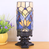 Werfactory® Small Tiffany Lamp Stained Glass Table Lamp Blue Lotus Candle Type Desk Lamp