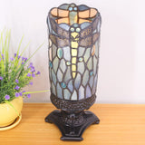 WERFACTORY Small Tiffany Lamp Mini Stained Glass Table Lamp W4H10 Inch Sea Blue Dragonfly Style Desk Night Light Luxury Candle Type Lamp for Bedroom Living Room