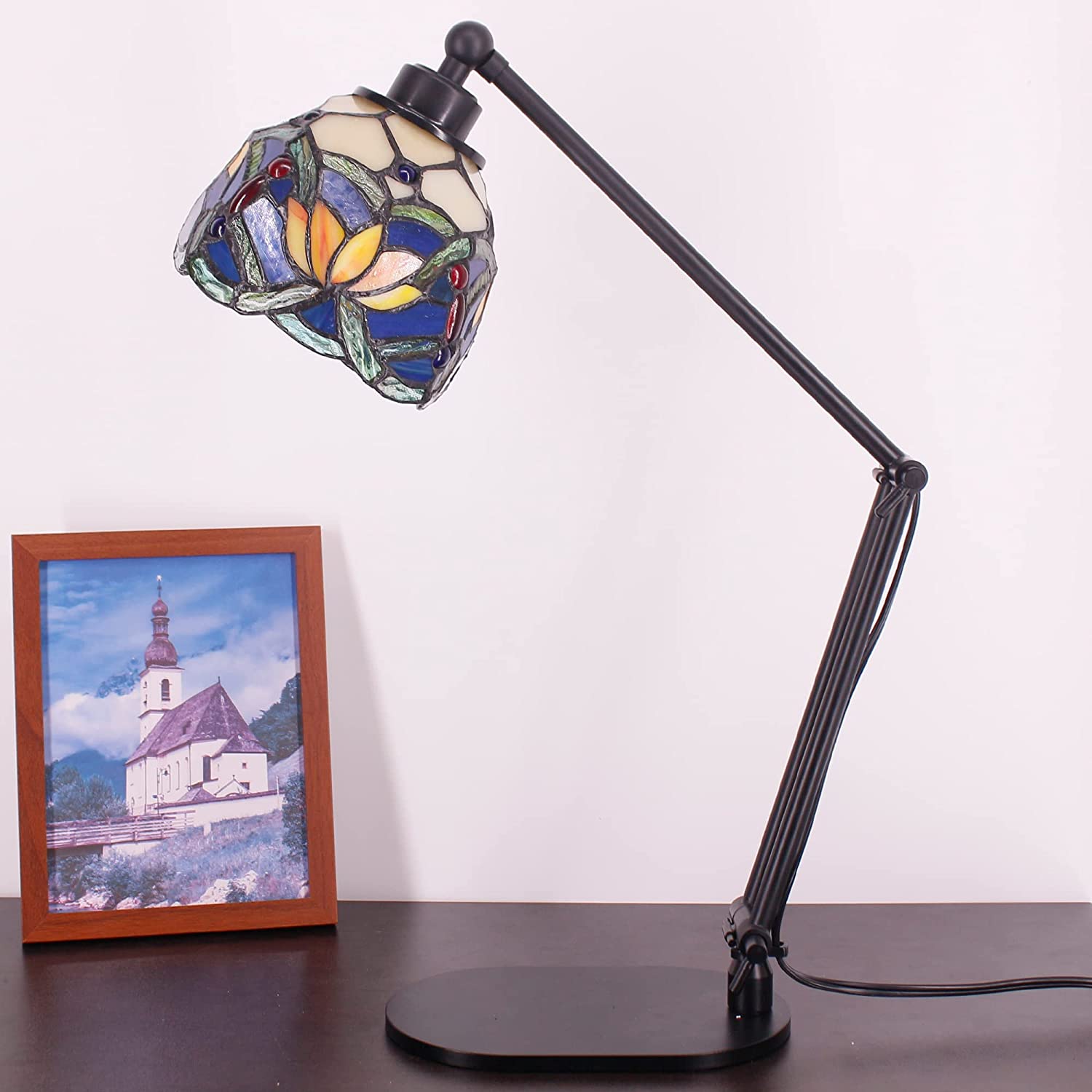 Werfactory® Tiffany Swing Arm Lamp Adjustable Stained Glass  Lotus Style