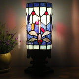 WERFACTORY Small Tiffany Lamp Mini Stained Glass Table Lamp Wide 4 Tall 10 Inch Blue Dragonfly Style Desk Night Light