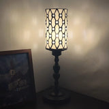 WERFACTORY Small Tiffany Lamp Mini Stained Glass Table Lamp Wide 4 Tall 15 Inch White Crystal Bead Rustic Night Light