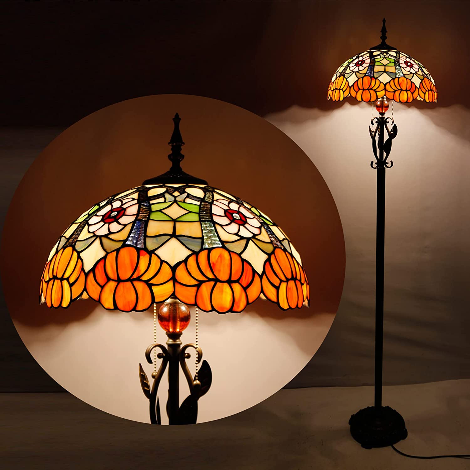 Werfactory® Tiffany Floor Lamp,Orange Flower Stained Glass