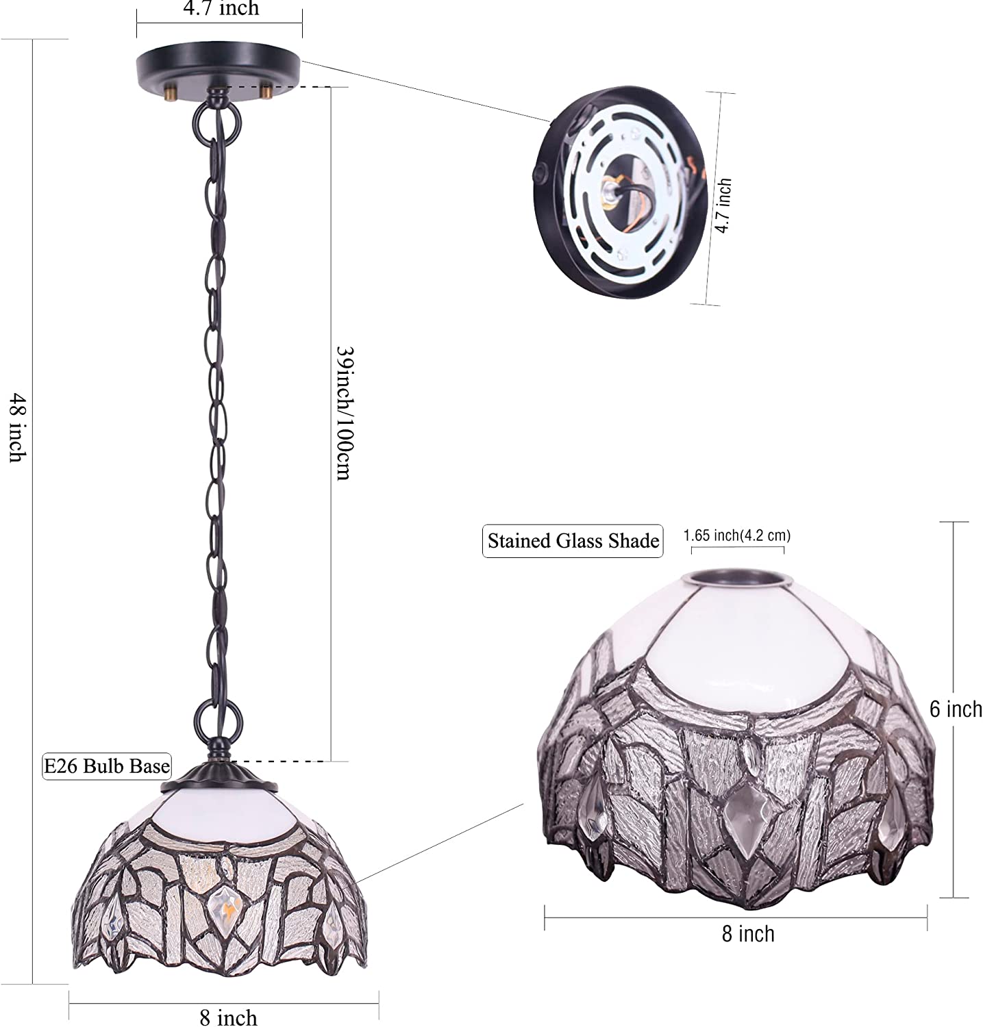 Werfactory® Tiffany Pendant Lighting White Stained Glass Crystal Hanging Lamp