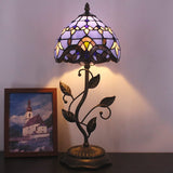 Werfactory® Tiffany Night Light with 8" Stained Glass Baroque Style Shade 19" Tall Farmhouse Luxury Metal Leaf Accent Table Lamp