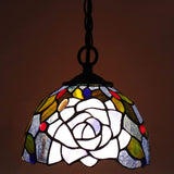 Werfactory® Tiffany Pendant Light Stained Glass Rose Style Hanging Lamp Fixture