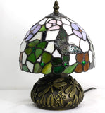 Werfactory® Tiffany Table Lamp W8H11 Inch Stained Glass red Green Flower Butterfly Mushroom Lamp