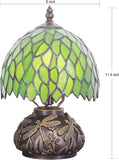 Werfactory Tiffany Lamp Green Leaf Style Stained Glass Table Lamp Mushroom Base Lamp