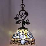 Werfactory® Tiffany Pendant Light, 8" Navy Blue Stained Glass Dragonfly Hanging Lamp