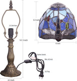Werfactory® Small Tiffany Lamp Stained Glass Table Lamp Blue Dragonfly Style 14" Tall