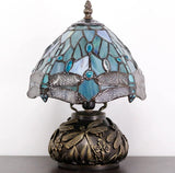 Werfactory® Rustic Tiffany Style Night Light with 8" Sea Blue Stained Glass Dragonfly Shade, 11"