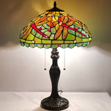 Werfactory® Tiffany Table Lamp Green Yellow Stained Glass Dragonfly Style Handmade Reading Lamp