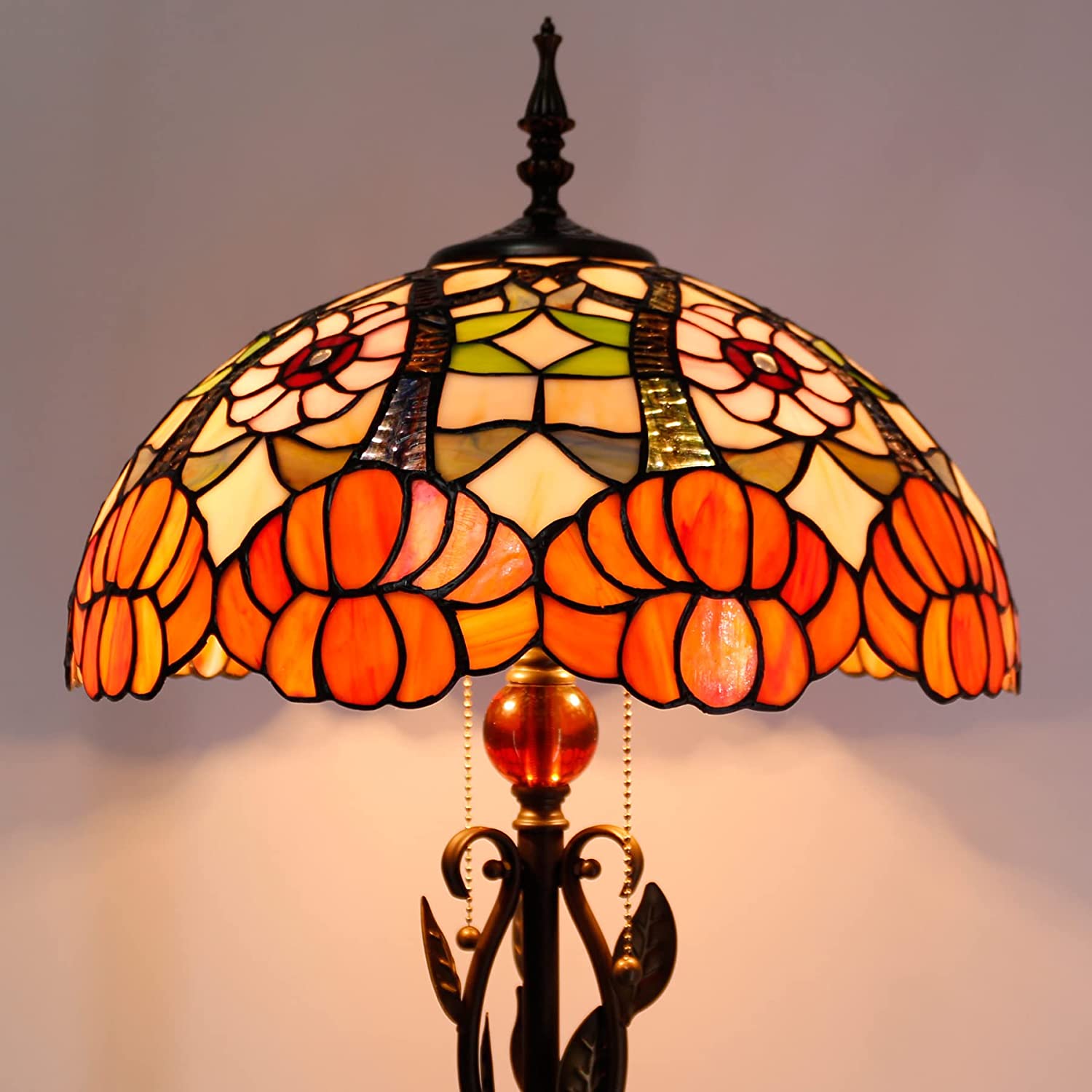 Werfactory® Tiffany Floor Lamp,Orange Flower Stained Glass