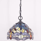 Tiffany Pendant Light Yellow Stained Glass Dragonfly Shade Hanging Lamp