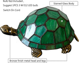 Werfactory® Tortoise Lamp Tiffany Style Turtle Lamp Green Stained Glass Table Lamp Cute Animal Desk Night Light