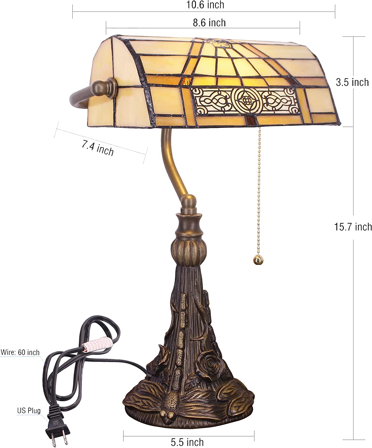 WERFACTORY Banker Lamp Tiffany Desk Lamp Yellow Stained Glass Lamp Werfactory