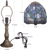 Werfactory® Small Tiffany Lamp Sea Blue Stained Glass Dragonfly Style Table Lamp 14" Tall