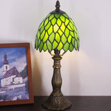 Werfactory® Small Tiffany Lamp Stained Glass Green Leaves Style Table Lamp 14" Tall