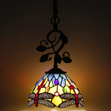 Werfactory®Tiffany Pendant Lighting 8" Yellow Blue Stained Glass Dragonfly Hanging Lamp