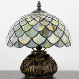 Werfactory® Tiffany Table Lamp Fish Scales Style Stained Glass Lamp with Mushroom Base
