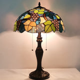 Werfactory® Tiffany Table Lamp Green Stained Glass Grapes Style Handmade Reading Lamp