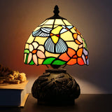 Werfactory® Small Tiffany Table Lamp Hummingbird Style Stained Glass Mushroom Lamp