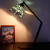 Werfactory®Tiffany Swing Arm Desk Lamp Sea Blue Stained Glass Dragonfly