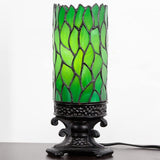 Werfactory Tiffany Table Lamp Small Stained Glass Lamp Green Leaf Candle Type Desk Lamp