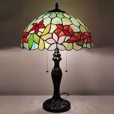 Werfactory® Tiffany Table Lamp Green Stained Glass Flower Style Handmade Reading Lamp