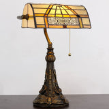 Werfactory® Banker Lamp Tiffany Desk Lamp Victorian Yellow Stained Glass Piano Lamp, 15" Tall