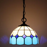 Tiffany Pendant Light with 8 Inch Blue Stained Glass Style Shade Hanging Lamp