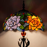 Werfactory® Tiffany Floor Lamp Red Rose Stained Glass Floor Lamp Tiffany Standing Lamp