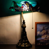 Werfactory® Banker Lamp Tiffany Desk Lamp Victorian Style Green Stained Glass Table Lamp, 15" Tall