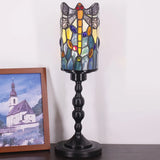 WERFACTORY Small Tiffany Lamp Mini Stained Glass Table Lamp Wide 4 Tall 15 Inch Yellow Dragonfly Style Rustic Night Light