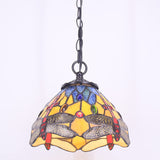 Werfactory® Tiffany Pendant Lighting Yellow Blue Stained Glass Dragonfly Hanging Lamp