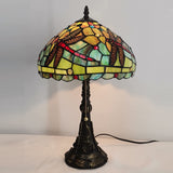 Werfactory® Tiffany Table Lamp Green Yellow Stained Glass Dragonfly Style Handmade Reading Lamp
