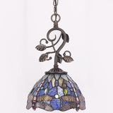 Werfactory® Tiffany Pendant Light, 8" Navy Blue Stained Glass Dragonfly Hanging Lamp