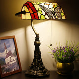 Werfactory® Banker Lamp Tiffany Desk Lamp Butterfly Flower Style Stained Glass Table Lamp, 15