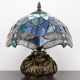 Werfactory® Tiffany Table Lamp Blue Dragonfly Stained Glass Lamp with Mushroom Base