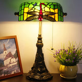 Werfactory® Banker Lamp Tiffany Desk Lamp Dragonfly Style Stained Glass Table Lamp, 15" Tall