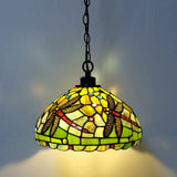 Werfactory® Tiffany Pendant Light 12 Inch Red Dragonfly Style Stained Glass Hanging Lamp