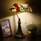 Werfactory® Banker Lamp Tiffany Desk Lamp Butterfly Flower Style Stained Glass Table Lamp, 15" Tall