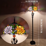 Werfactory® Tiffany Floor Lamp Red Rose Stained Glass Floor Lamp Tiffany Standing Lamp