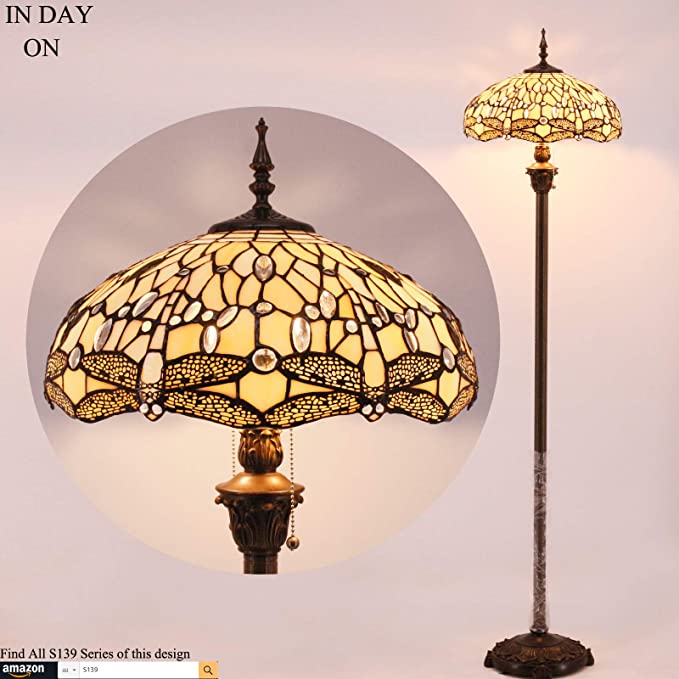 Tiffany Lampshade Replacement Werfactory® W16H7-inch Cream Stained Glass  Dragonfly Style Shade