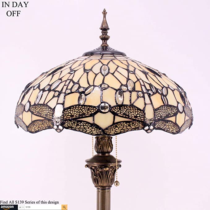 Tiffany Lampshade Replacement Werfactory® W16H7-inch Cream Stained Glass  Dragonfly Style Shade