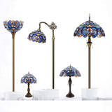 WERFACTORY Tiffany Wall Sconce Lamp W8L19 Inch Swing Arm Up Down Light Blue Purple Cloudy Stained Glass Shade S147 Living Room Bedroom Office Study Antique Metal