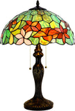 Werfactory® Tiffany Table Lamp Green Stained Glass Flower Style Handmade Reading Lamp