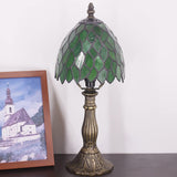 Werfactory® Small Tiffany Lamp Stained Glass Green Leaves Style Table Lamp 14" Tall