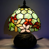 Werfactory® Small Tiffany Lamp W8H11 Inch Stained Glass red Flower Style Bronze Mushroom Type Table Lamp