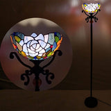 Tiffany Floor Lamp Stained Glass Red Rose Torchiere Light W10H70 Inch Antique Style